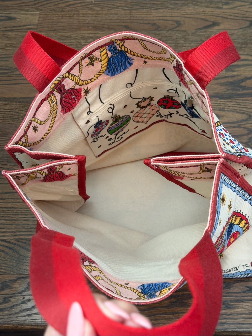 Brighton Love Heart Holiday Tote Bag Canvas Reversible Shopper Red Handles - Picture 9 of 13